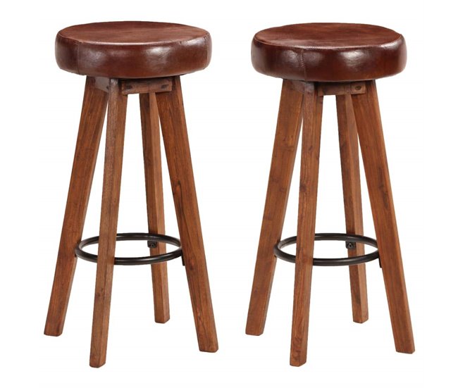 Juego de dos taburetes de bar de diseño, asiento Castanho