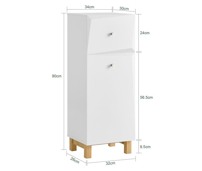 Armário para roupa suja com 1 cesto e 1 gaveta BZR93-W SoBuy Branco