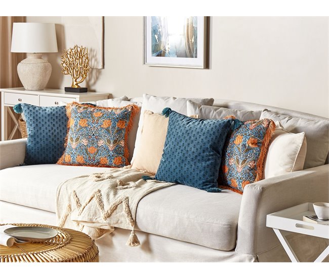 Beliani Cojín decorativo MITELLA Azul
