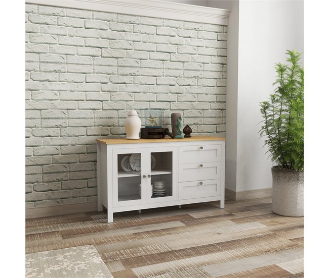 Aparador MDF, Painel de Partículas e Vidro HOMCOM 120 Branco