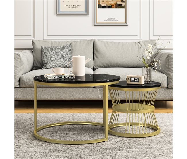 Conjunto de duas peças, mesa de centro, mesa lateral 70x70 Branco