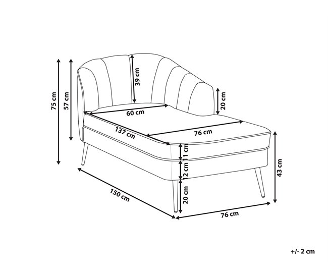 Beliani Chaise longue Veludo ALLIER Azul Marino