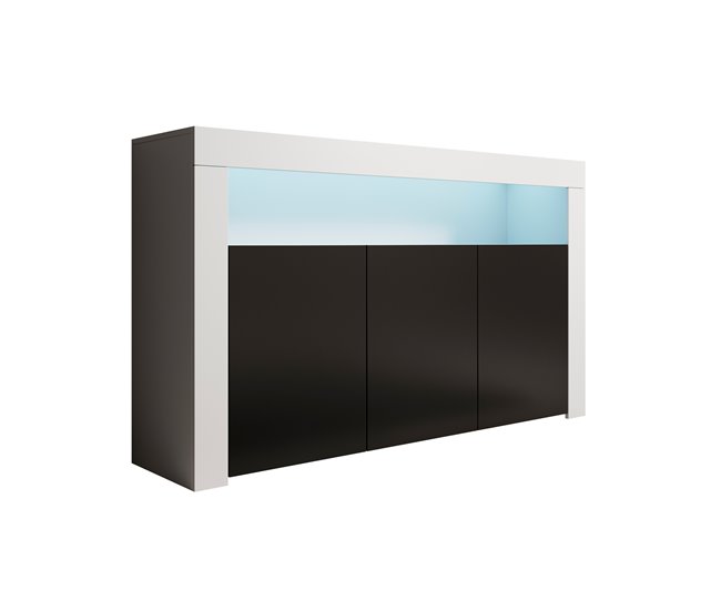 Aparador Sala de estar e jantar 3 portas LED Muebles Bonitos Branco/ Preto