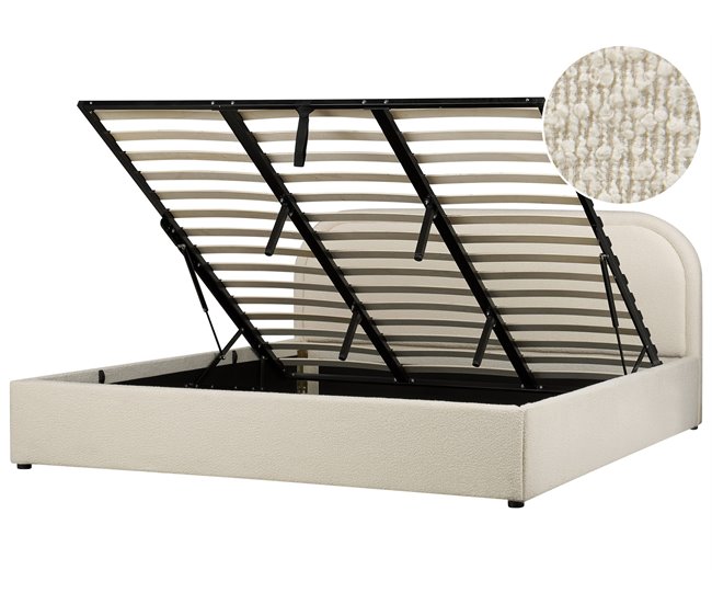 Beliani Cama com armazenamento Bouclé QUILLIEN 192x217 Bege