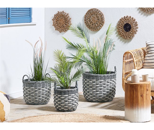 Beliani Conjunto de 3 vasos para plantas GEFIRA Branco/ Bege