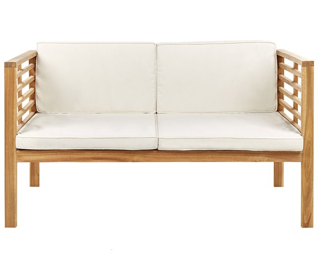 Beliani Conjunto lounge Madeira de acácia PACIFIC Branco/ Bege
