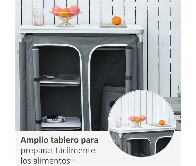 Armário de Campismo Alumínio, Tecido Oxford e MDF Outsunny Cinza