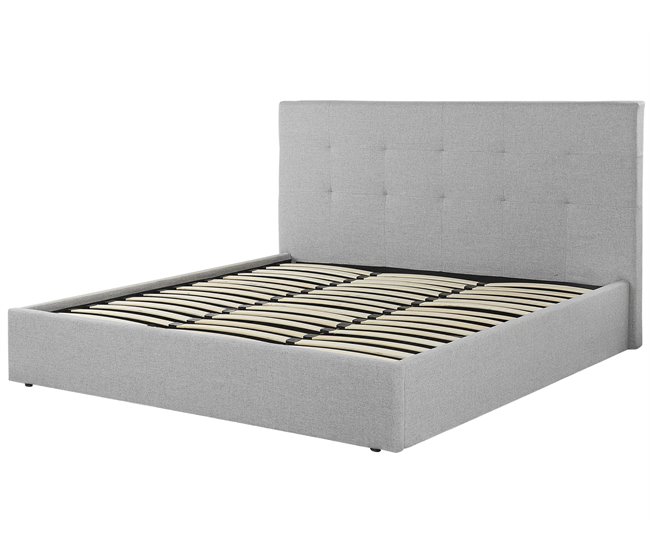 Beliani Cama com armazenamento Poliéster LORIENT 197x216 Cinza Claro