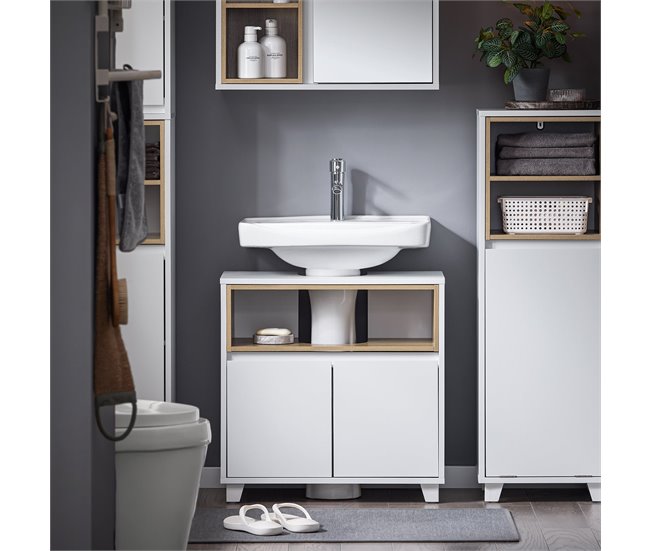 Armário sob o lavatório Armário de casa de banho BZR148-W SoBuy PT Branco
