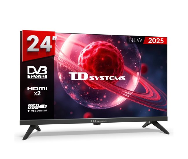 Televisão 24 polegadas hd não smart tv, leitor gravador usb, sintonizador digital dvb-t2/c/s2 - td systems m24k21h