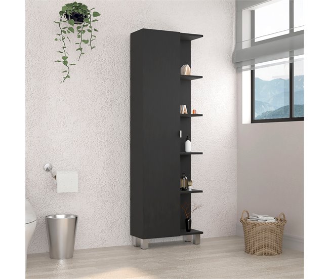 Armário de casa de banho alto Urano, com 5 prateleiras Preto