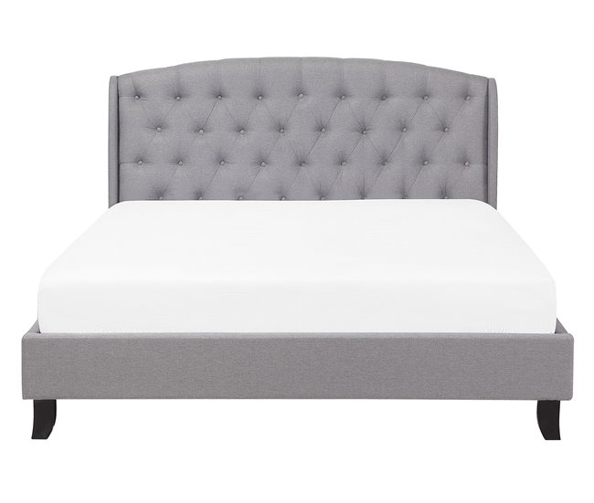 Beliani Cama com estrado Poliéster BORDEAUX 149x221 Cinza Claro