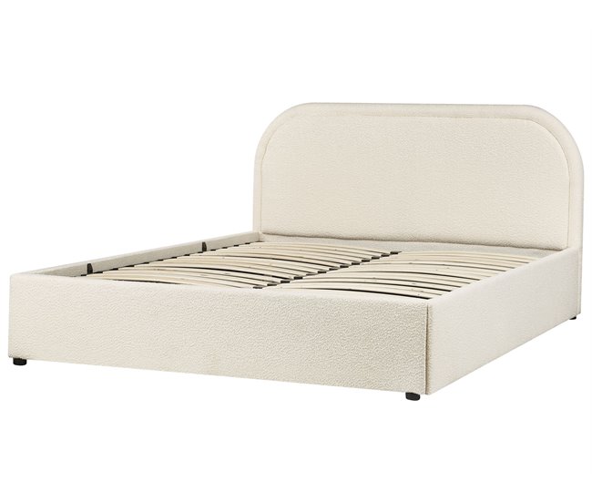 Beliani Cama com armazenamento Bouclé QUILLIEN 152x217 Bege