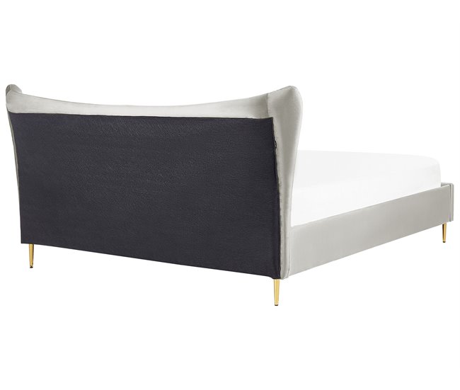 Beliani Cama Terciopelo CHALEIX 188x212 Cinza Claro