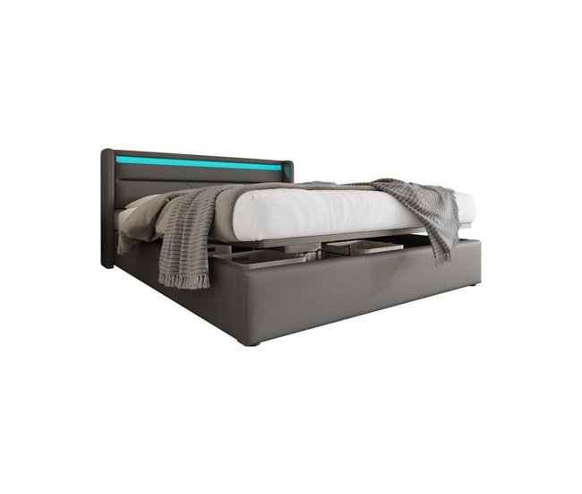 Cama de casal de pu com armazenamento 146x202