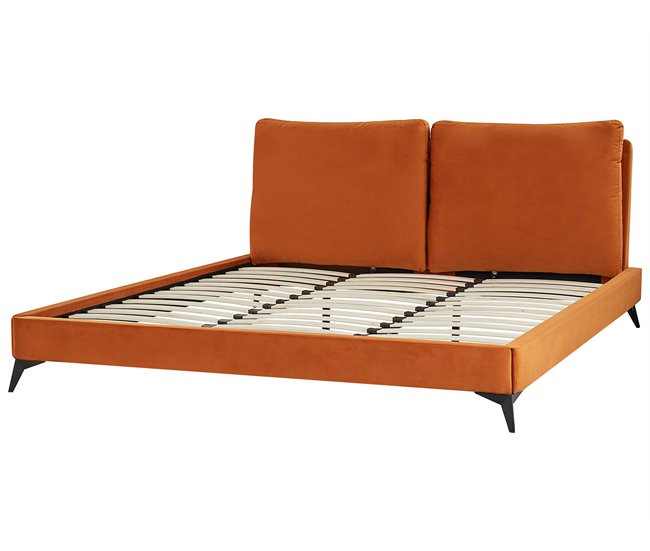 Beliani Cama com estrado Veludo MELLE 196x233 Cinza
