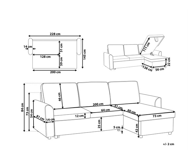 Beliani Sofá esquinero Poliéster NESNA Preto