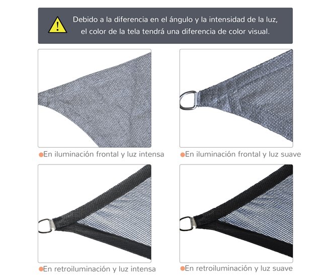 Vela de Sombra Retangular HDPE Outsunny Cinza