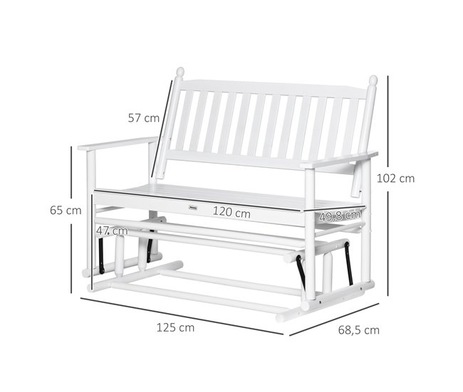 Banco Baloiço Jardim madeira de Álamo Outsunny 125x68 Branco