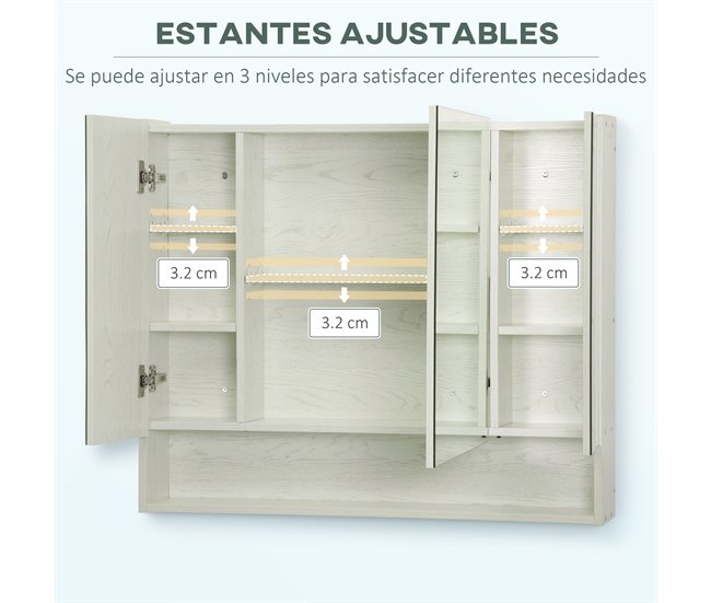 Armário Casa de Banho com Espelho MDF e Vidro kleankin Branco