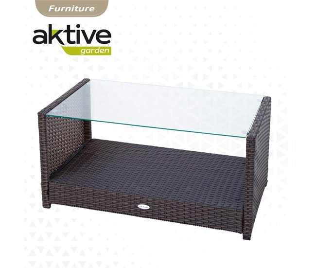 Conjunto de mobiliário de terraço em rotim 3 cadeirões e 1 mesa Aktive Preto