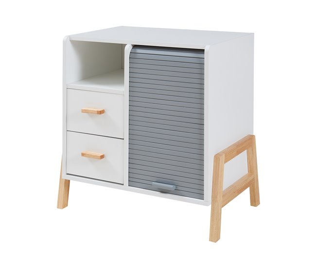 Aparador Kvaefjord com 1 porta de tambor [en.casa] Branco/cinza