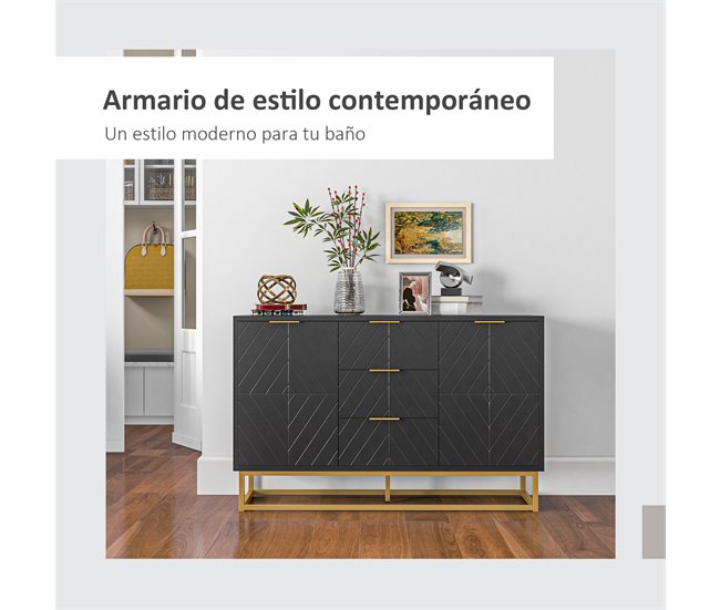 Aparador MDF e Metal HOMCOM, casa - móveis de armazenamento Preto