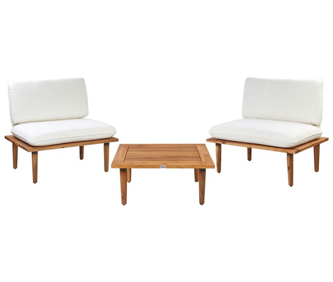 Beliani Conjunto lounge Madeira de acácia Creme