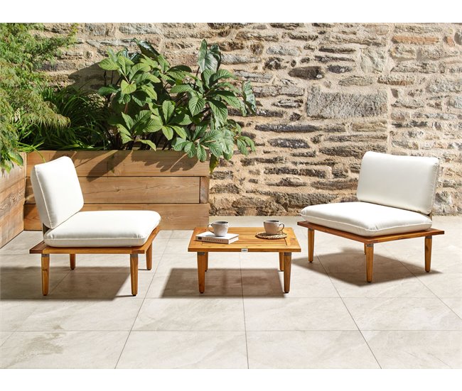 Beliani Conjunto lounge Madeira de acácia Creme