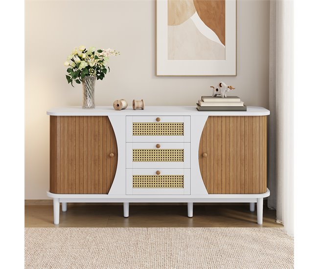 Aparador com 2 portas e 3 gavetas 140 Natural/ Branco