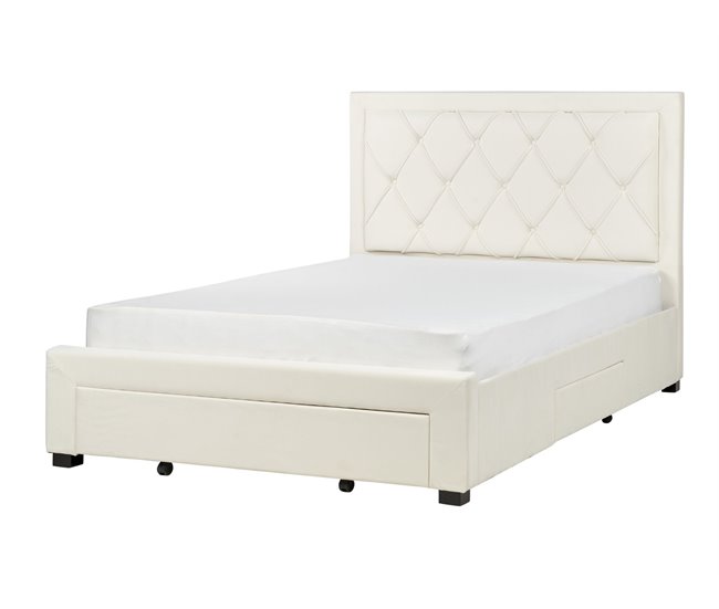 Beliani Cama com armazenamento Veludo LIEVIN 145x217 Creme