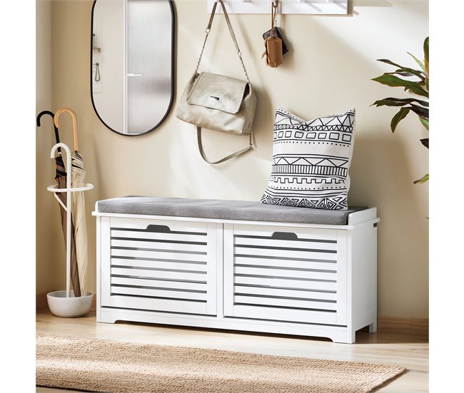 Banco para sapatos com 2 portas e 1 almofada FSR184-W SoBuy PT Branco