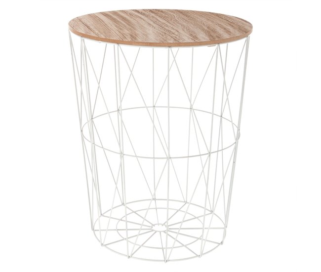 Mesa Ctro Auxiliar Grande Kumi para Sala de Estar 47x47 Branco/ Madeira