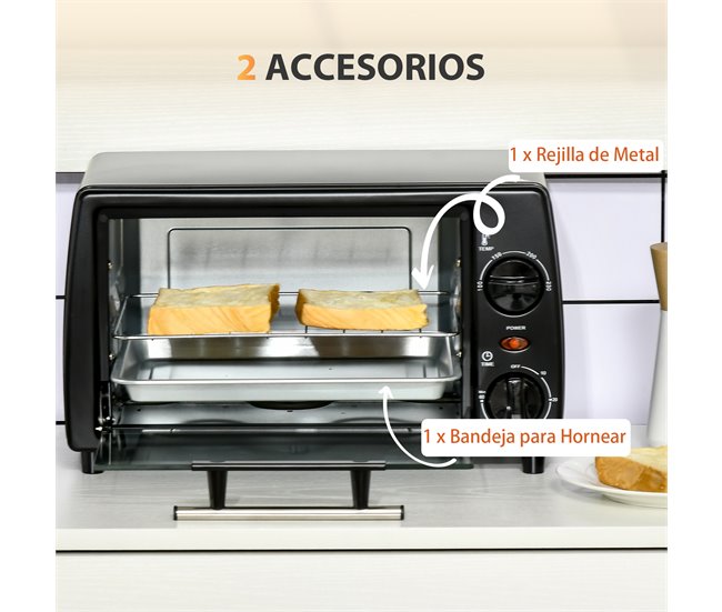 Mini Forno Elétrico Metal, Aço Inoxidável e Vidro Temperado Preto