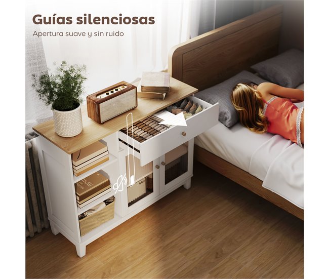 Aparador MDF e Vidro Temperado HOMCOM Branco