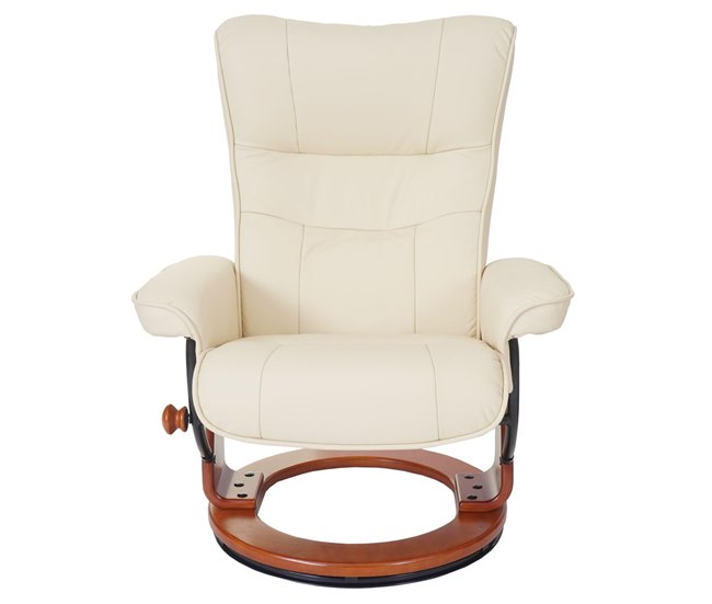 Poltrona relaxante tv giratória com apoio para os pés em couro legítimo creme com estrutura de madeira cor de mel 04_0007832