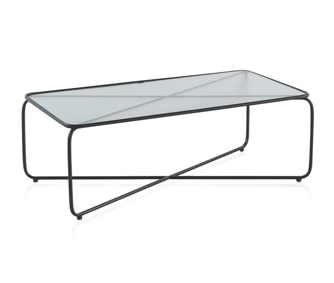 Mesa de centro de metal com tampo de vidro Preto