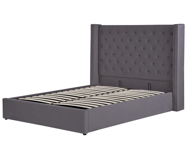 Beliani Cama com armazenamento Veludo LUBBON 170x217 Cinza