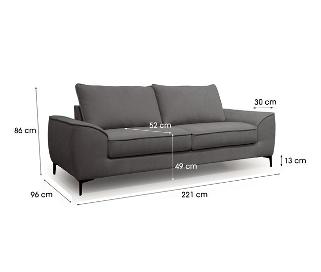 Sofá 3 lugares fixo BOSCO Cinza Escuro