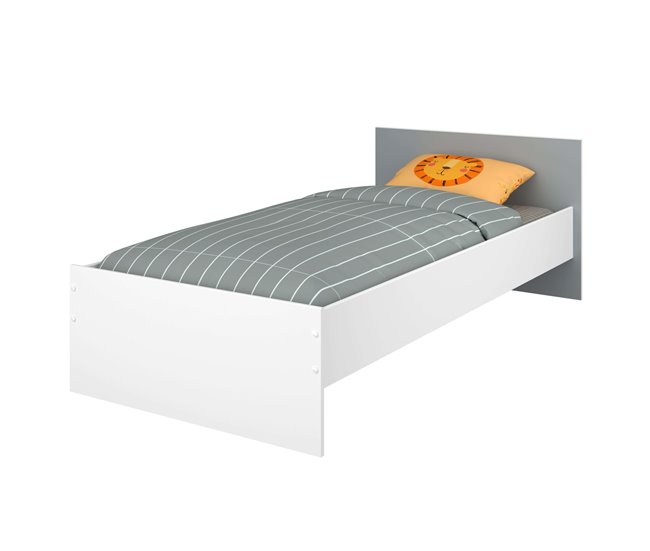 Cama jovem Germain com cabeceira moderna em melamina Branco