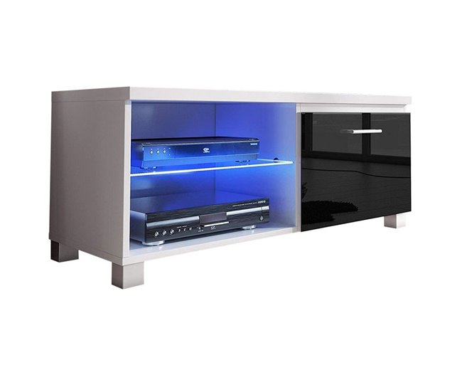  Armário de TV LED 100 Branco/ Preto