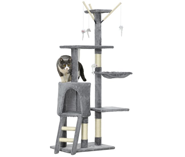 Arranhador para Gatos Aglomerado, Pelúcia e Corda de Sisal PawHut Cinza