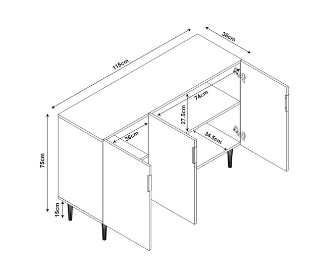 Aparador Starvili com 3 portas MDF [en.casa] 115 Bege