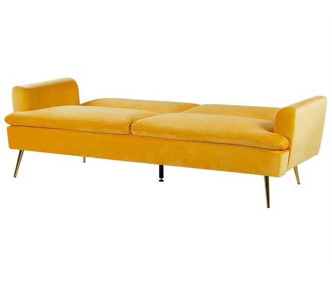 Beliani Sofá-cama Veludo VETTRE Amarelo