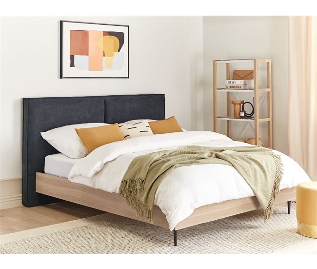 Beliani Cama com estrado Poliéster IZERNORE 207x215 Cinza Escuro