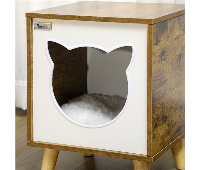 Casa para Gatos MDF, Melamina, Madeira de Pinho e Pelúcia PawHut Vermelho