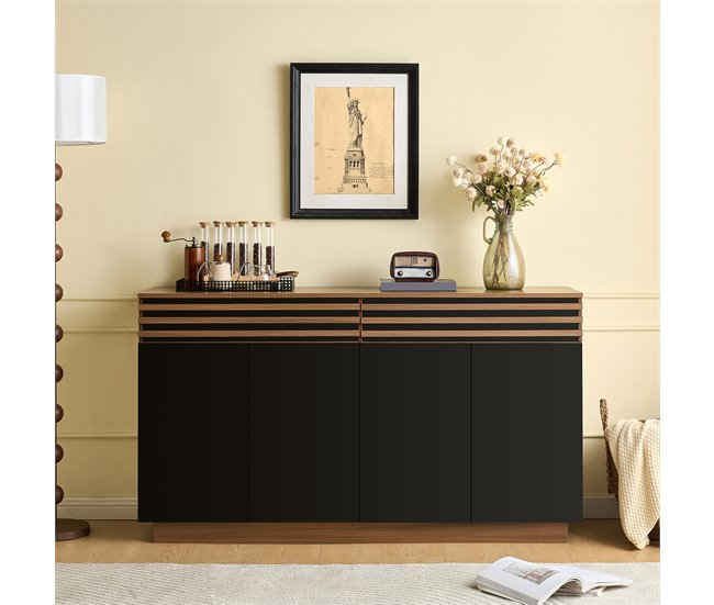 Aparador com 4 portas e 2 gavetas Preto