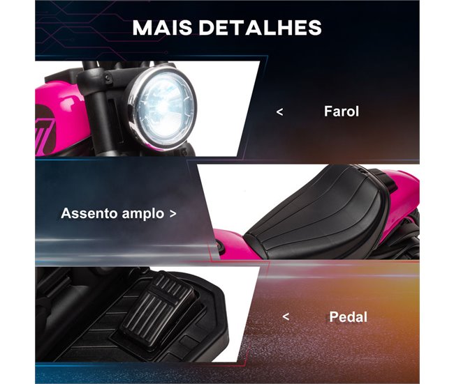 Motocicleta Elétrica Infantil PP, Metal HOMCOM Rosa