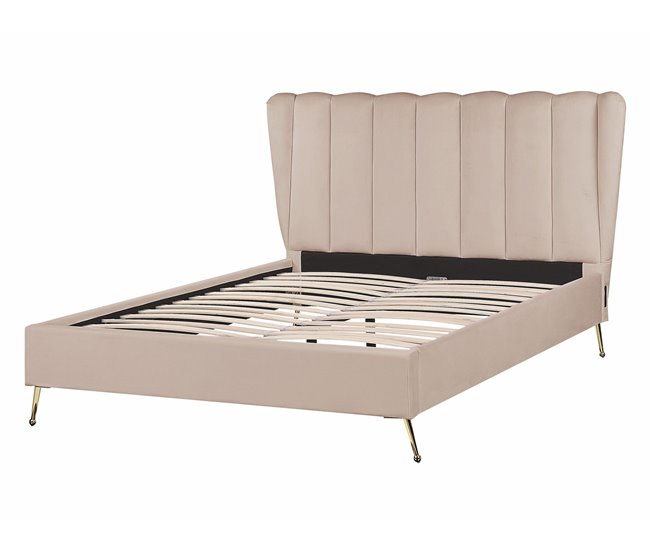 Beliani Cama com estrado Veludo MIRIBEL 167x218 Bege