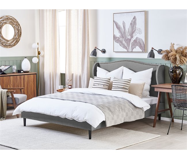 Beliani Cama com estrado Poliéster COLMAR 150x215 Cinza